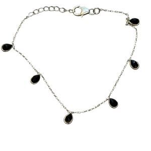925 Sterling Silver Black Spinel Teardrop Gemstone Jewelry Bracelet 6.75”
